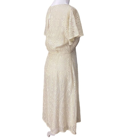 ASTR the Label Diana Short Sleeve Dress Ivory Lace Eyelet Retro Classic White S - Picture 9 of 15